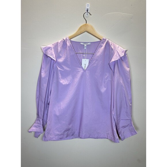 Derek Lam 10 Crosby OONA V-NECK RUFFLE BLOUSE IN LIGHT PURPLE Size 4 - Picture 1 of 6